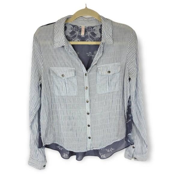 Free People Party In The Back Button Down Striped Floral Print Shirt‎ Small - Picture 2 of 6